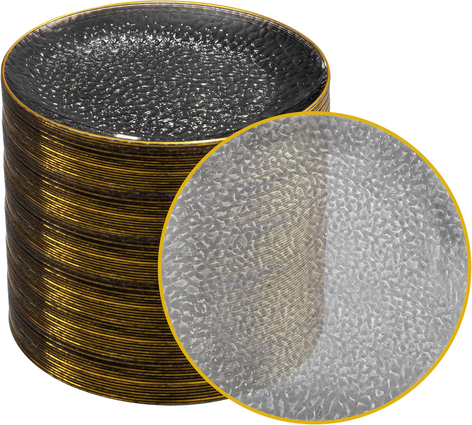 Rubtlamp 100 Pcs New Year Plastic Dessert Plates, Black Plastic Appetizer Plates, 6inch Black Disposable Cake Plates With Gold Rim, Heavy Duty Small plates, Fancy Hard Disposable Salad plates