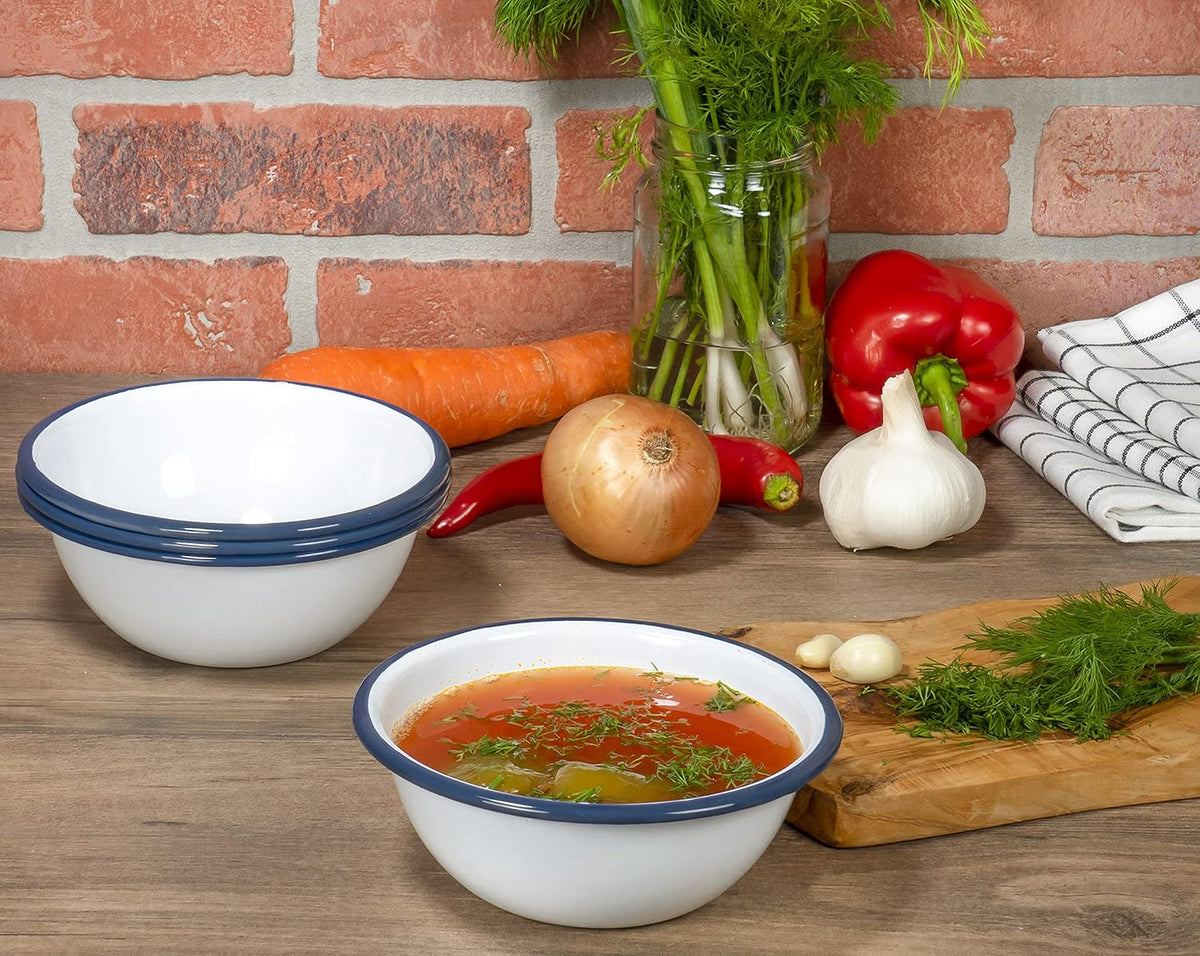 Red Co. Set of 4 Enamelware Metal Classic 20 oz Round Cereal Bowl, Sol ...