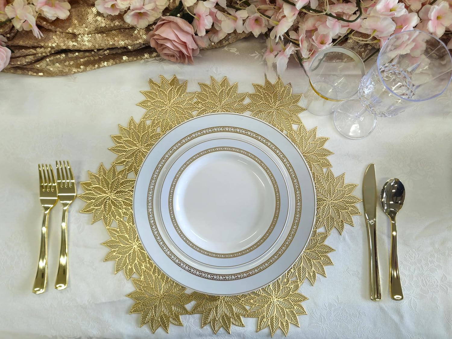 " OCCASIONS " 50 Plates Pack (25 Guests)-Heavyweight Wedding Party Disposable Plastic Plate Set -25 x 10.5'' Dinner + 25 x 7.5'' Salad/dessert plates (Ritz Blue and Gold)