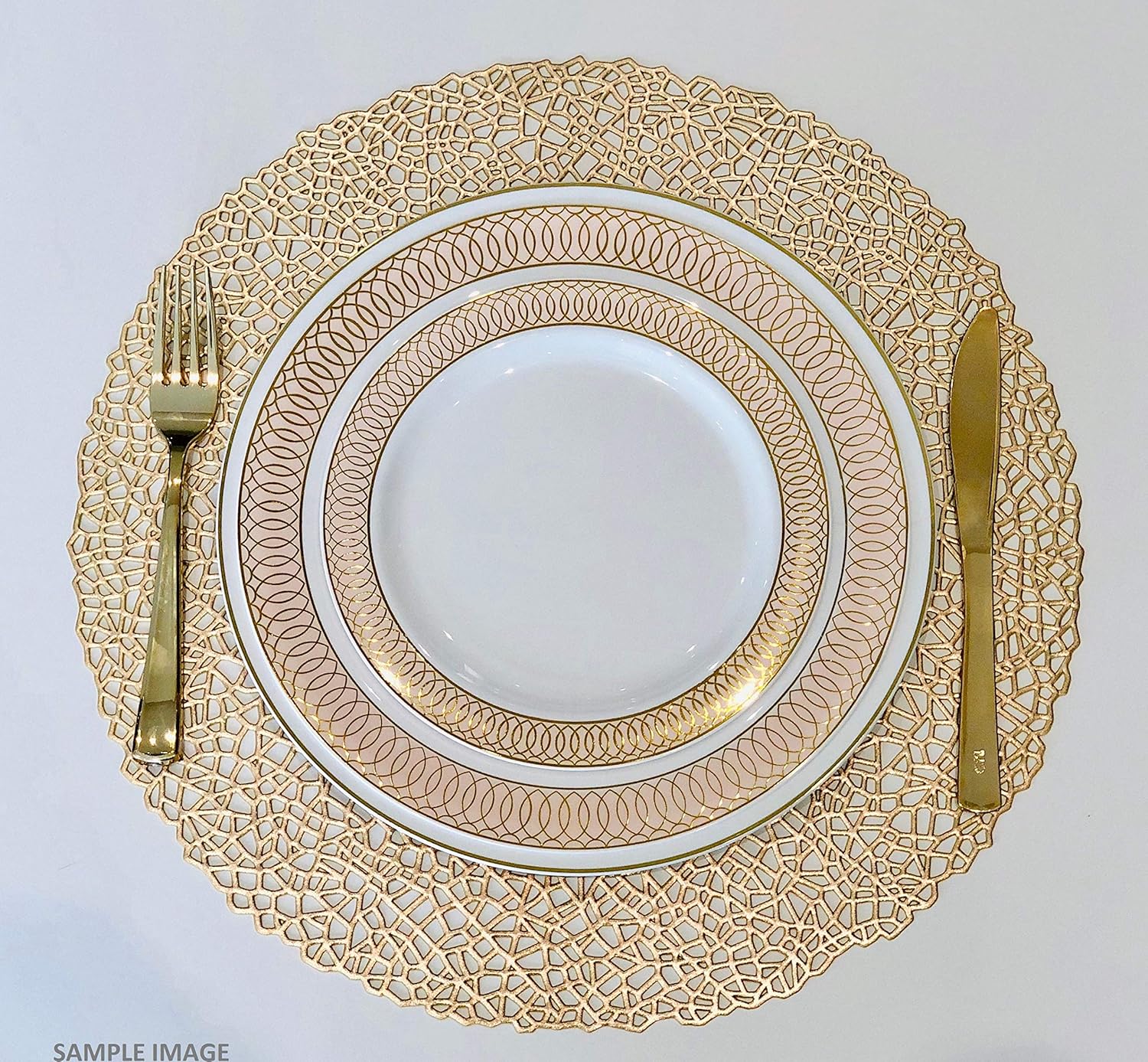 " OCCASIONS " 120 Plates Pack,(60 Guests) Premium Premium Wedding Party Disposable Plastic Plates Set -60 x 10'' Dinner + 60 x 7.5'' Salad/Dessert (Venice Blush and Gold)